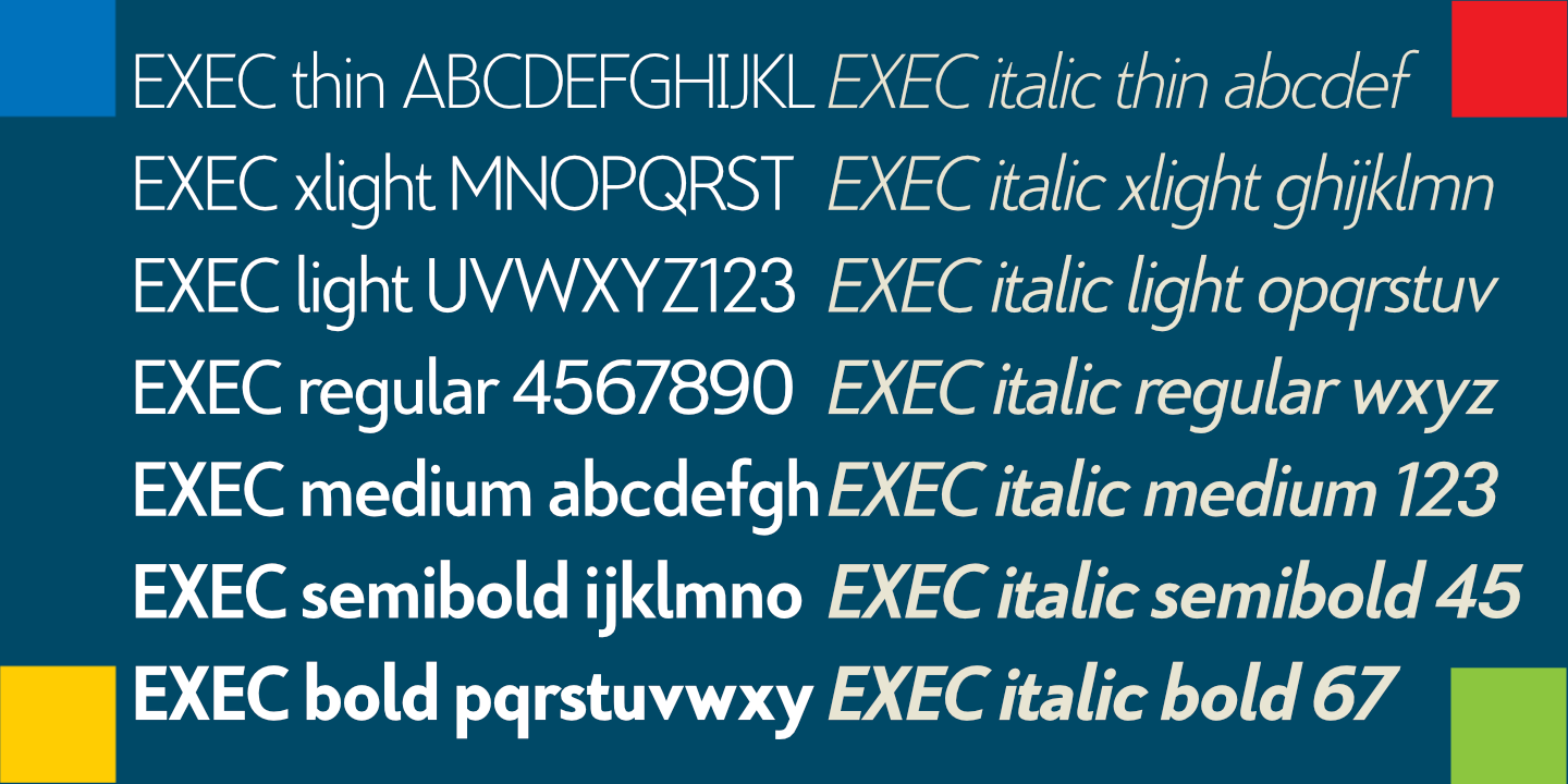 Ejemplo de fuente Exec Extra light Italic